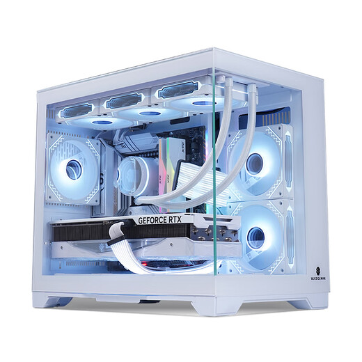 玩嘉 孤勇者无立柱matx主板电脑机箱360水冷海景房机箱纯白30/40系列超长显卡侧透主机箱 孤勇者白色升级版+6棱镜4pro风扇【ARGB