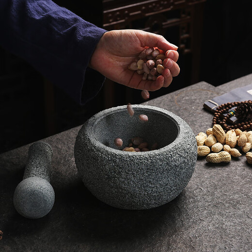 Handmade retro old stone mortar, bluestone mortar, garlic pounder, medicine jar, stone cup, pepper masher, grinder, retro bluestone lychee noodle, old stone mortar outer diameter 12CM