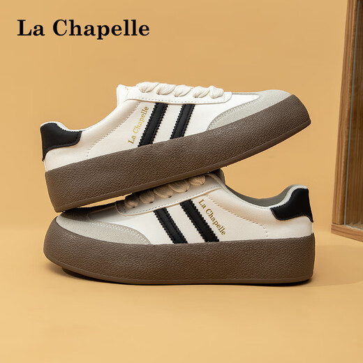 La Chapelle women's shoes winter moral training shoes thick-soled versatile sneakers plus velvet optional cotton shoes for women white and black 37