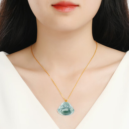 Phoenix Jewelry 18K gold inlaid with natural jade jade Buddha pendant for women Maitreya Buddha jade necklace birthday gift