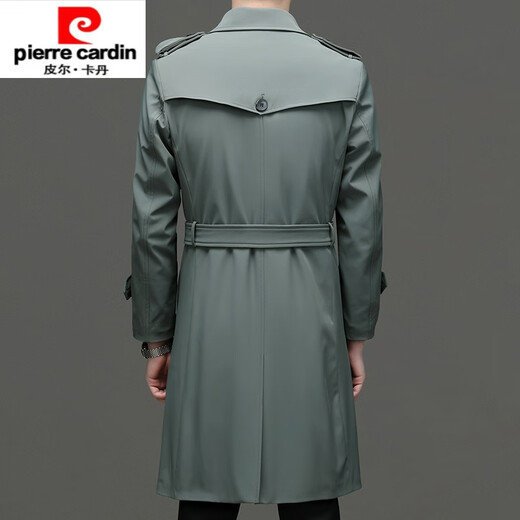 Pierre Cardin high-end high-end windbreaker men's knee-length long 2025 spring and autumn coat men's loose coat British style business men's wear pea green 180/XL