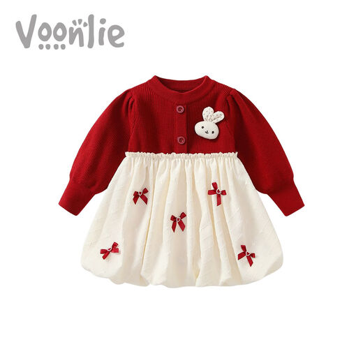 Fanhunting girls dress spring 2026 new style children's princess dress one-year-old baby dress catching Zhou Chunqiu red 100