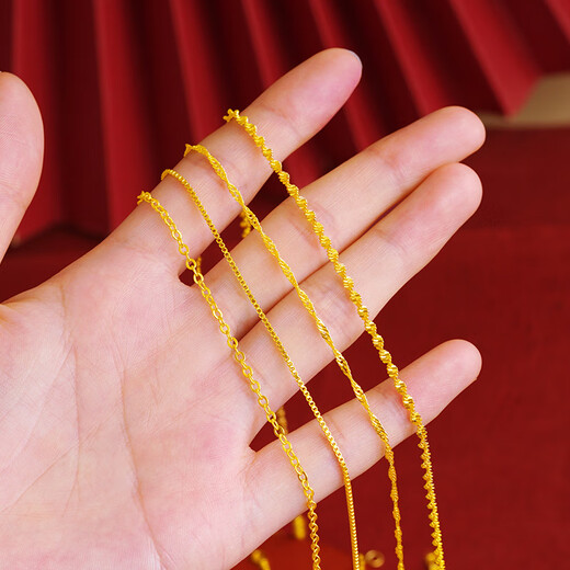 Fat Donglai same style non-fading sand gold necklace plain chain for women 18k without pendant new gold chain lanyard X2134 Ol word chain + counter gift box