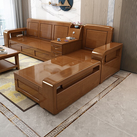 Chijiang solid wood sofa living room complete furniture for winter and summer modern Chinese style small apartment storage solid wood sofa combination five-seater + imperial concubine couch + coffee table