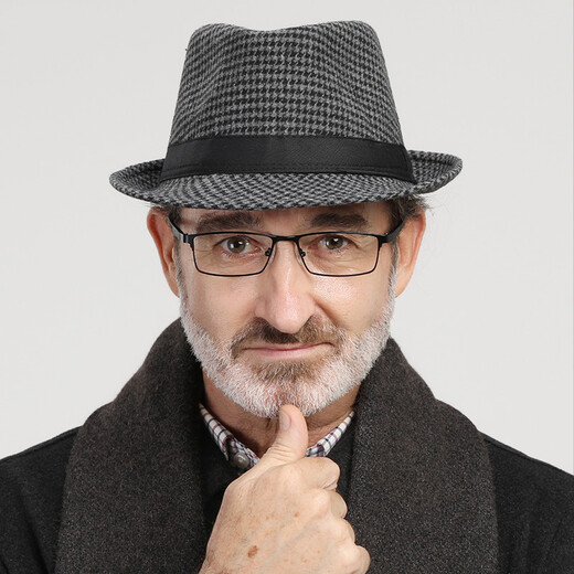 Baijichuan Men's Top Hat Spring and Autumn Elderly Hat Men's and Winter Fashion British Autumn and Winter Jazz Hat for Middle-aged and Elderly Warm Dad Hat Plaid Brown S(55-56cm)