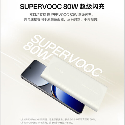 OPPO 80W power bank, 3C certified, can be used on airplanes, super flash charging power bank, 12000mAh large capacity fast charging power bank, suitable for iPhone17 series