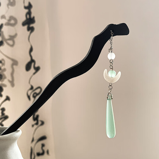 Milk-flavored blue 2024 new Chinese style hairpin sandalwood tassel hairpin high-end headwear retro Hanfu hairpin 8# Fu