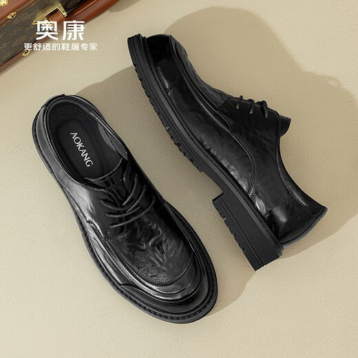 Aokang men's shoes 2025 new spring and autumn business casual leather shoes men's genuine leather formal shoes men's derby shoes British commuter shoes black 1245211147N 40 one size smaller than sports shoes