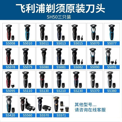 飞利浦（PHILIPS）电动剃须刀刀头适用于AT800/PT725/PT722/HQ6075刀片刀网 SH50盒装(3个刀片+3个刀网)替换HQ8