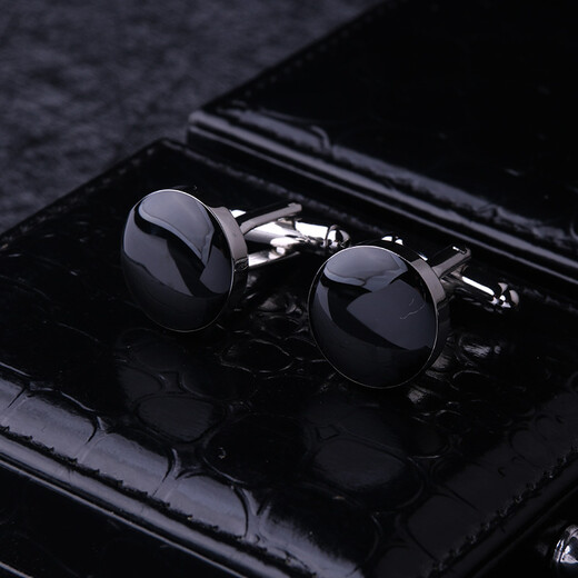 Lieshang black cufflinks enamel cufflinks men's cufflinks cufflinks French shirt cuff buttons French shirt formal black round cufflinks