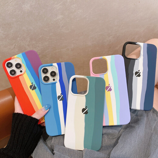 布诺林苹果14手机壳iPhone14promax彩虹液态硅胶13/12/11全包防摔678p套 液态硅胶【绿色条纹】 iPhone SE(第三代)