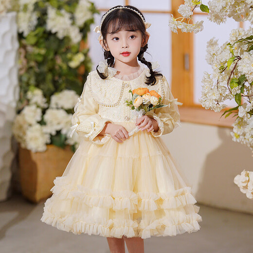 LUOBOBEIBEI girls' dress piano New Year's greetings autumn and winter style little girl dress beige 120