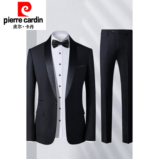 Pierre Cardin suit men's art test clothing host dress men's vocal band chorus performance suit groom's suit black jacket + pants tie 5XL weight 210Jin Jin equals about 0.5 kg