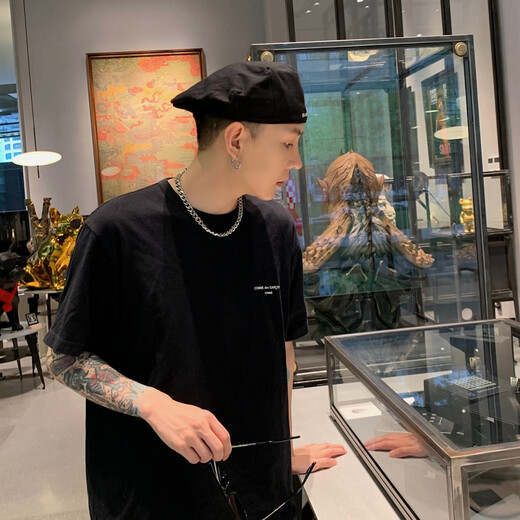 Mu Jinfan Decoration Hat Men's Black Beret Summer Thin Backward Wearing Forward Hat Men's Ins Trendy Retro Duckbill Hat Women Black One Size 58cm