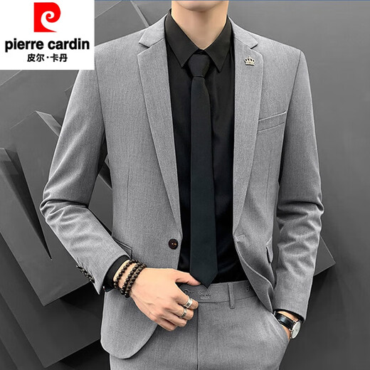 Pierre Cardin (pierre cardin) high-end suit suit for men, groom, wedding, Korean version, trendy business formal dress, slim and handsome small suit jacket, black suit + trousers + vest XL recommended 121-140Jin Jin equals 0.5 kg