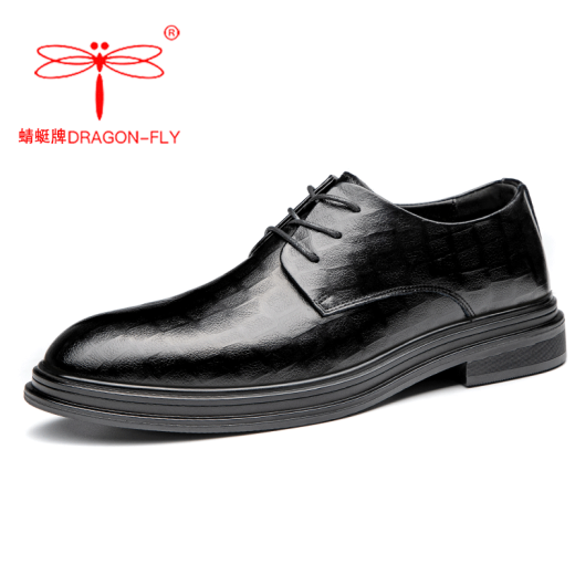 Dragonfly brand leather shoes men's new business formal casual leather shoes Korean style British groom wedding plaid men's leather shoes plaid black 42