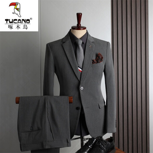 Woodpecker (TUCANO) large size suit men's four seasons casual business formal wear fashion slim wedding groomsmen dress suit men's black double button (single jacket) 64/7XL (210-230Jin Jin equals 0.5 kg)
