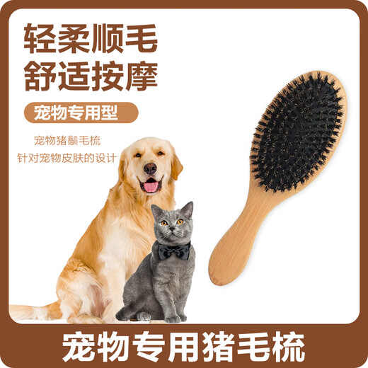 Special pig bristle brush for pets, dog comb, dog hair cleaner, de-floating hair removal, knot-opening brush, pig bristle hair comb - hair cleaning/competition-grade handle comb