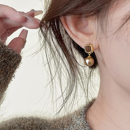 LANSILL Maillard imitation pearl earrings for women 2025 new light luxury high-end earrings temperament autumn and winter niche ear jewelry E3797 Maillard imitation pearl earrings