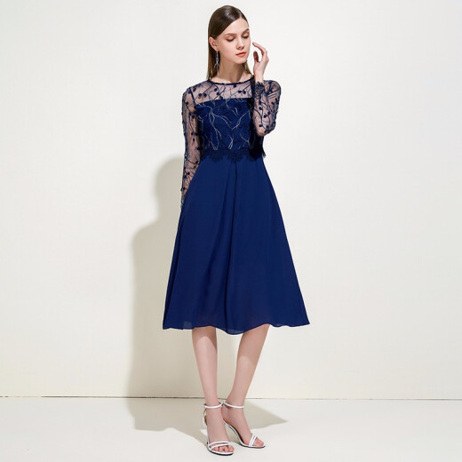 EITIE new summer evening dress hollow embroidered waist slimming dress dress A-line skirt 5977614 shopping mall same style dark blue 31155/36/S