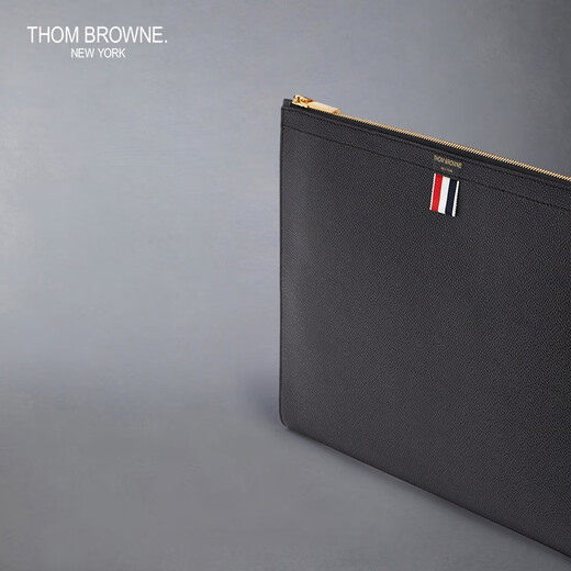 THOM BROWNE TB 50% off black half-zip pebbled leather document bag black size 00