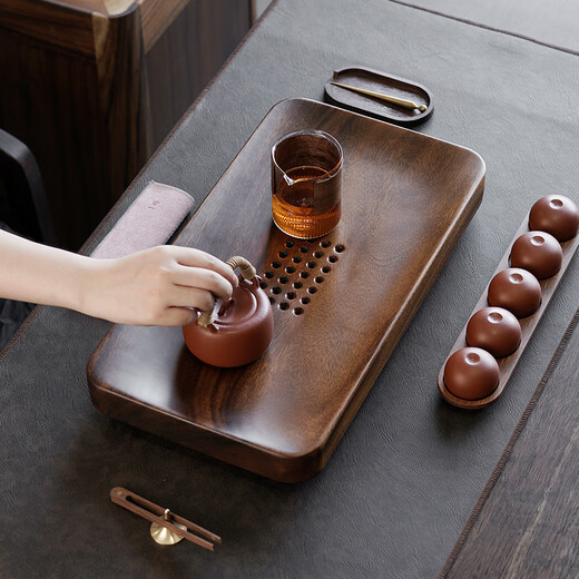 Wutu walnut tea tray home simple office high-end solid wood dry tea tray saucer storage and drainage small tea table