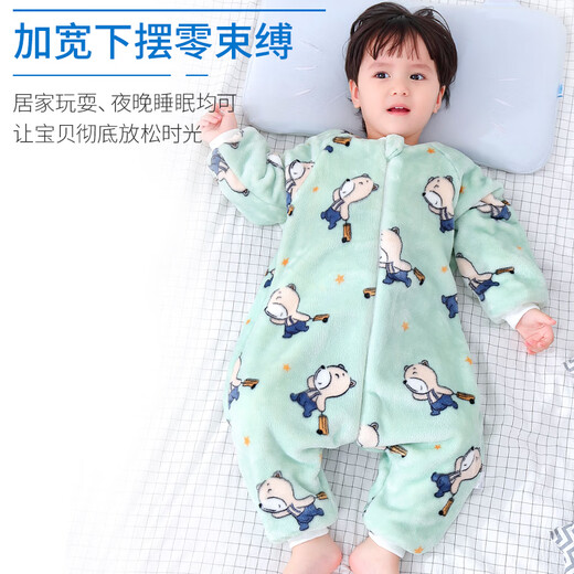 Nanjiren baby split-leg sleeping bag spring, autumn and winter flannel home clothes children's anti-kicking quilt baby coral velvet pajamas 80cm