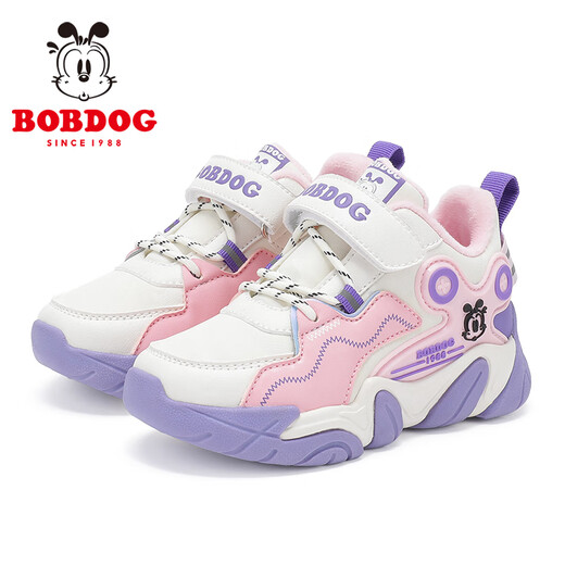 巴布豆（BOBDOG）童鞋女童软底加绒儿童运动鞋冬季 106525015 米/浅粉红28