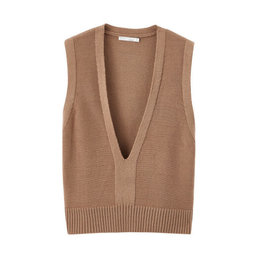 Inman's new autumn sweater for women solid color deep V-neck sleeveless loose top for outer wear versatile layered vest vest for women short khaki M