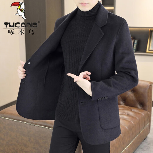 Woodpecker (TUCANO) Woolen Suit Men's 2024 Autumn and Winter New Suit Short Woolen Jacket Business Casual Top Men's Dark Gray XL 130-150Jin Jin equals 0.5 kg