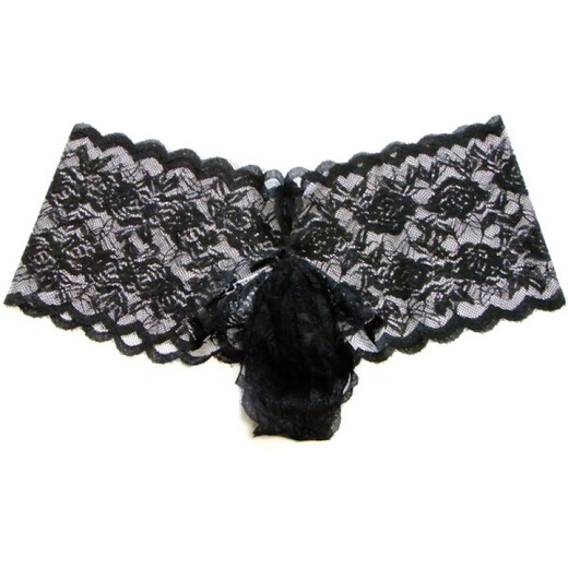 Ji Yafu men's sexy boxer briefs thong men's lace half-cover hip transparent low-waist tight mesh underwear black XL size (suitable for 2 feet 42 feet 7 waist)