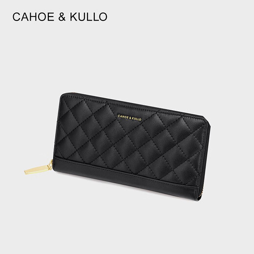 CAHOE KULLO official cowhide wallet women's long new style 2025 clutch bag women's card bag multi-card slot coin purse wallet black-CK women's bag birthday gift for girlfriend