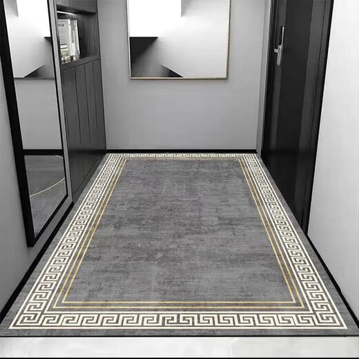 Feather pocket entrance door floor mat entrance floor mat entrance non-slip door mat household light luxury stain-resistant water-absorbent door mat TPR-01 80*100cm non-slip gray bottom-loop velvet