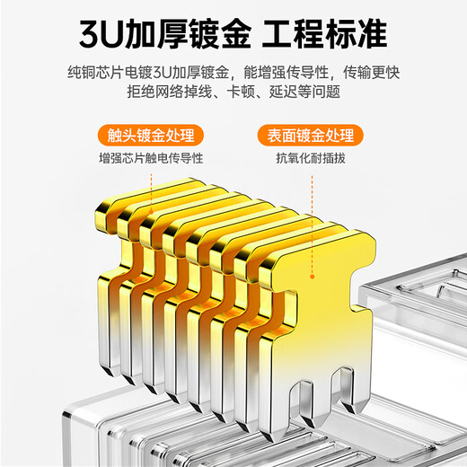 毕亚兹 六类水晶头 RJ45千兆网络接头 工程级装修布箱线电脑路由器连接做网线CAT.6镀金水晶头 100个/盒