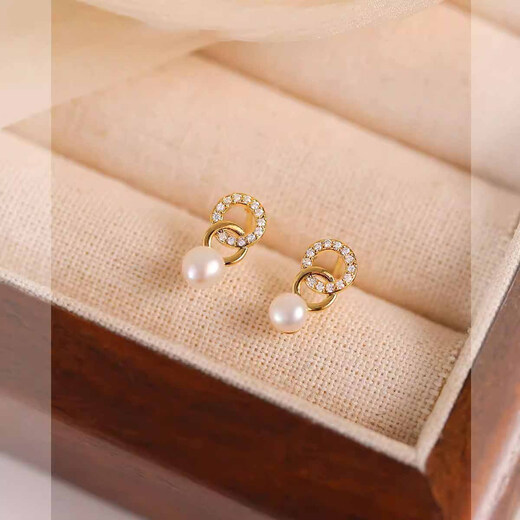 Qi Xiaomi Double Ring Earrings for Women 2025 New Artificial Pearl Earrings Niche Design Earrings for Women High-end Earrings Trendy Double Ring Earrings 2 Pack