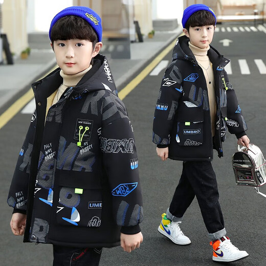 Cool Meng Chenchen Boys' Jackets Autumn and Winter New Fashion Boys' Jackets Mid-Length Korean Version Middle and Large Boys Boys Spring Autumn Winter Children's Velvet Windbreaker Boys Thickened Jacket Blue Velvet 150