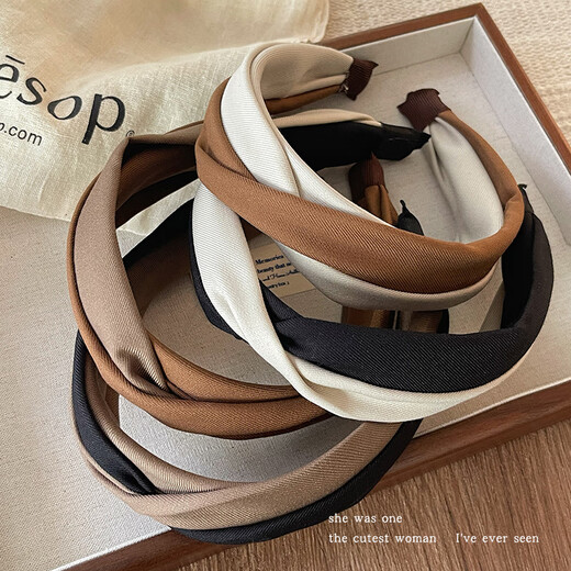 Morning Star Retro Coffee Color Twist Headband 2025 New Hair Cave Headband Hairpin Girls High-end Western Style Fashionable Hairband White Brown Spliced Hairband