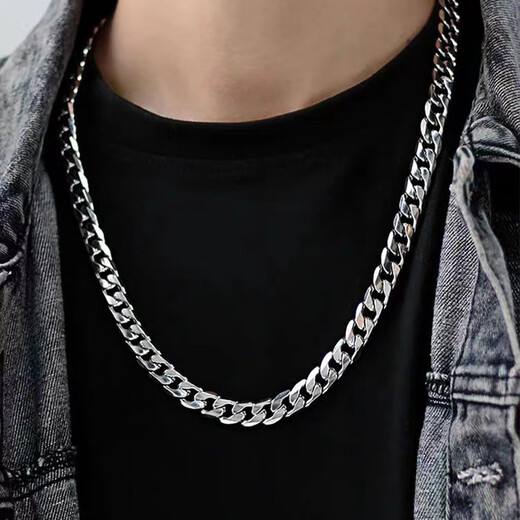 Pei Nanwei Cuban chain necklace men's trendy hiphop high street titanium steel non-fading thick iron chain European and American hip hop free chain titanium steel Cuban necklace 60cm