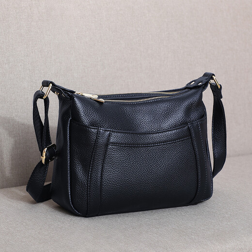 Tushky Marke 2025 Frühlingstasche für Damen, neue trendige Mode, echtes Leder, großes Fassungsvermögen, Umhängetasche für Damen, einfache Umhängetasche, Schwarz, 26 x 16,5 x 7,5 cm