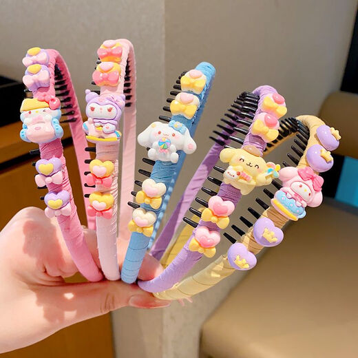 Yililuo Children's Cartoon Hairband for Women Spring and Summer Broken Hair Non-Slip Teethed Headband Little Girl Headwear Cute Girls Hair Bundle Headband Children's Cartoon Teethed Hairband 5-piece Set