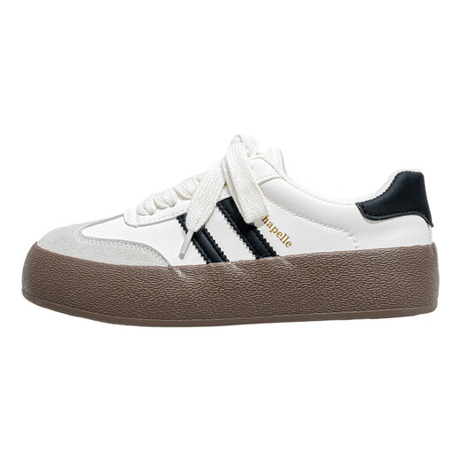 La Chapelle women's shoes winter moral training shoes thick-soled versatile sneakers plus velvet optional cotton shoes for women white and black 37