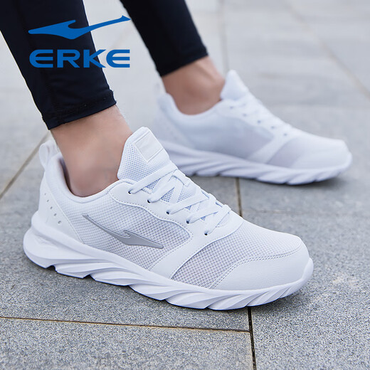 Hongxing Erke men's shoes running shoes winter new men's shock-absorbing leather waterproof lightweight sports shoes soft sole travel casual shoes 3291 Erke white (leather mesh) 40