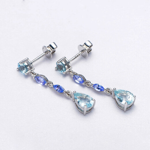 Libiao Musi long aquamarine tanzanite earrings 925 silver earrings natural gemstone water drop temperament versatile earring gift