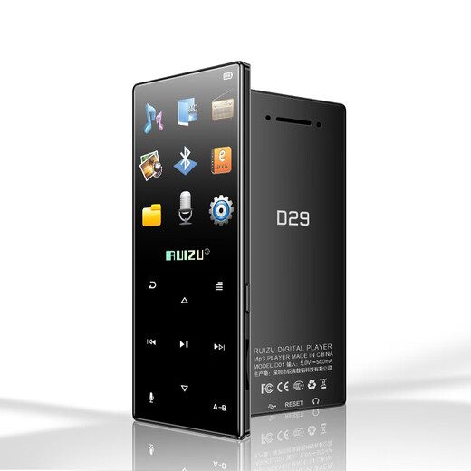 Ruizu D29 Bluetooth touch screen MP3 mp4 music player Walkman small portable p3 compact can be played outside to read novels, black, outside playing version 4G
