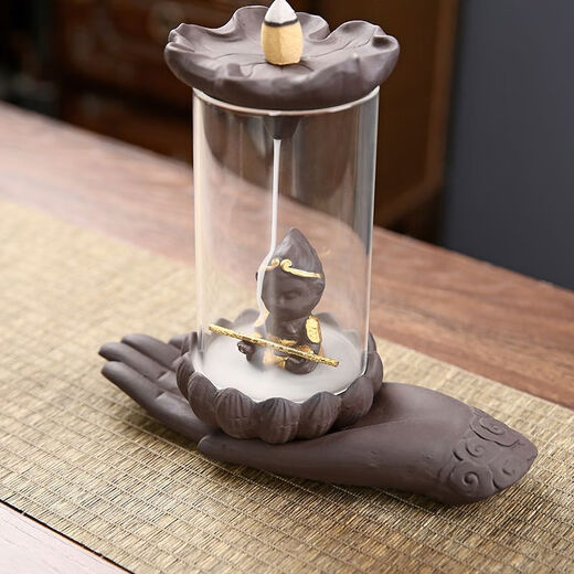 American and foreign new Chinese Zen backflow incense burner, glass cover, windproof, indoor household ornaments, sandalwood, agarwood, smoke, lotus base - praying to the great sage 60 pieces mixed floral fragrance R