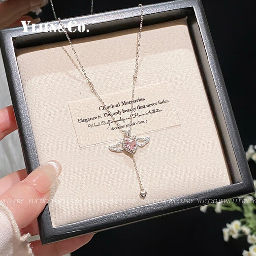 Yijin S999 sterling silver Cupid's Heart necklace for women, sweet girl, light luxury niche, pure silver clavicle chain Valentine's Day gift, exquisite gift box Cupid's Heart