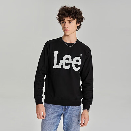 Lee shopping mall same style standard version round neck pullover logo basic casual men's long-sleeved sweatshirt trend LMT006 black S