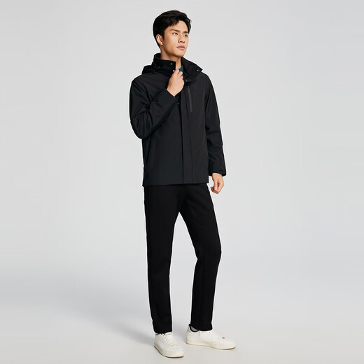 YOUNGOR single executive jacket men's hooded single jacket not easy to wrinkle, shape-proof, elastic and durable, same style as the mall, black YJJK435484ATA L 175/96A