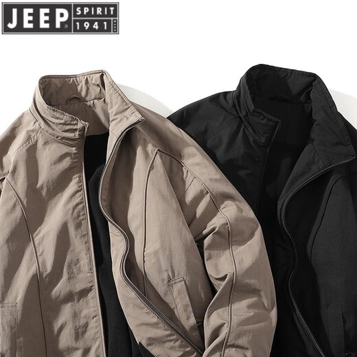 JEEP SPIRIT chaqueta bomber corta americana con cuello alto de invierno chaqueta gruesa de terciopelo acolchado de algodón top para hombre negro L (130-140)