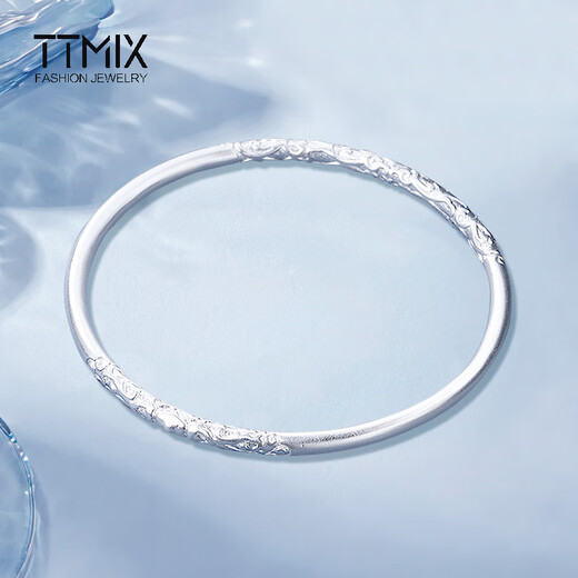 TTMIX glossy gold hoop platinum bracelet closed pt950 women's platinum bracelet curly grass pattern platinum bracelet for girlfriend pt950 60mm 24.65g thick 3.0mm